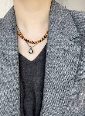 S925纯银虎眼石串珠女美拉德项链