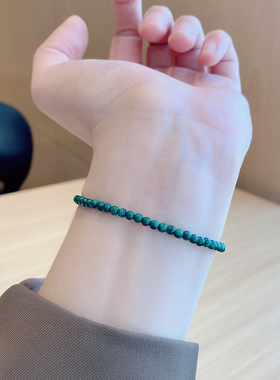 天然绿孔雀石原石手链女细款单圈小水晶手串可爱小清新手饰批发