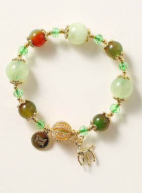 【一鹿有你】葡萄石水晶手链天然玛瑙麋鹿串珠手串圣诞节礼物ins