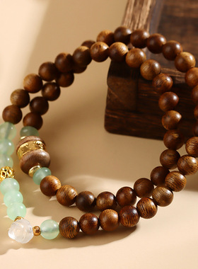 批发加里曼丹沉香双圈手链新中式木质串珠文玩佛珠盘玩手串新爆款