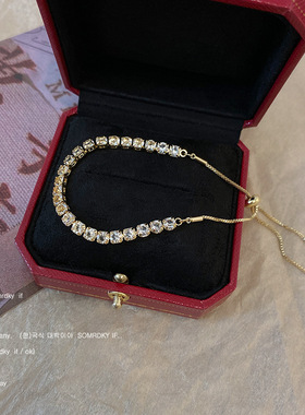 ins潮轻奢超闪锆石手链女早秋气质可调节手串小众设计冷淡风手饰