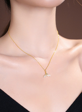 S925 银项链轻奢和田浅青玉鱼尾项坠新中式国风项链批发潮流配饰