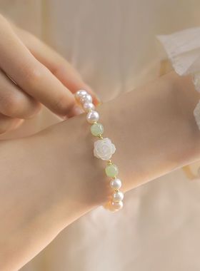 巴度新品淡水珍珠手链女百搭小众高级感ins风原创和田玉手串批发