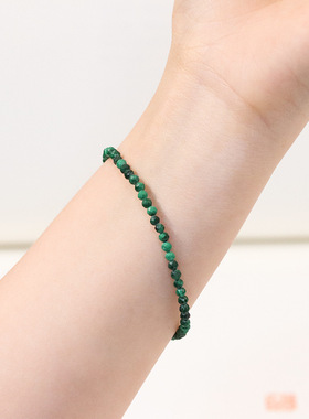 3mm孔雀石绿孔雀石手链女极细款单圈小水晶手链宝石细款手串批发