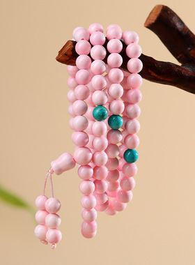 批发北京寺院文创爆款粉贝珊瑚贝108颗佛珠多圈手链念珠手串饰品
