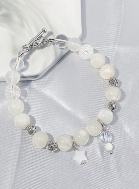巴度天然白月光石串珠水晶手链星星吊坠白水晶清晰甜美可爱手饰品