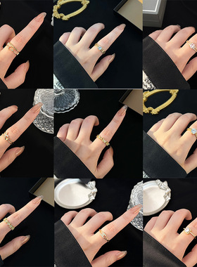 ins风微镶锆石戒指女小众高级感气质开口食指环轻奢复古手饰批发