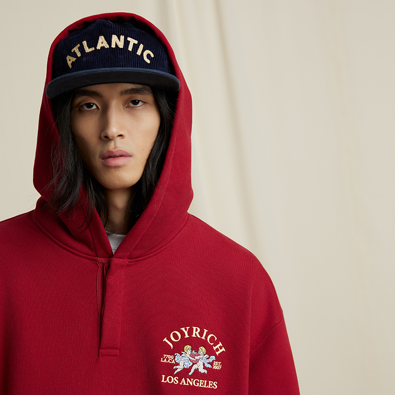 JOYRICH 美式复古天使刺绣连帽卫衣秋冬新款重磅拉绒套头上衣男女