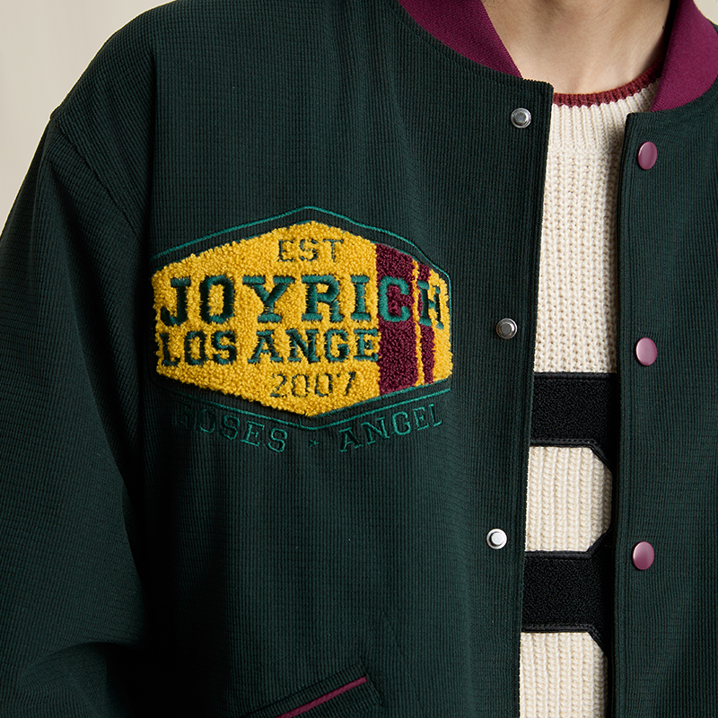 JOYRICH 冬季新品男女同款复古毛巾绣防风保暖棒球夹克棉服外套