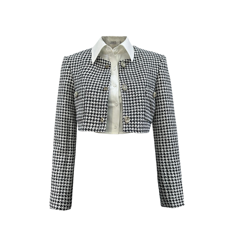 格子外套女短款玫瑰故事黄亦玫明星同款高级感纽扣长袖小香风外衣