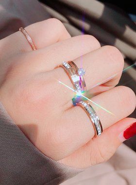 少女心闪钻玫瑰金超仙钛钢戒指