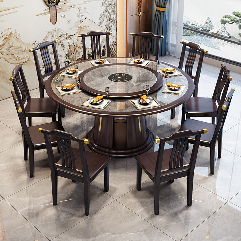实木岩板餐桌椅组合现代简约2025新款酒店圆形大圆桌家用吃饭桌子,淘宝优惠券,粉丝福利购,淘宝优惠卷