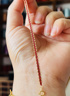 18k金芝麻珠蜡线新年本命年红绳气质手工编织女手绳手链弹簧扣