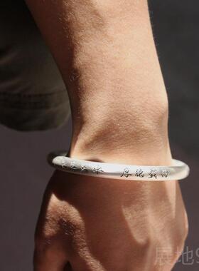 高档手女工法999银手侣镯纯银实心古情首饰品闭口复古传承足银镯