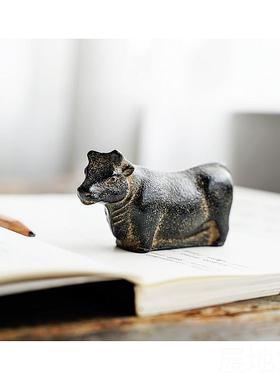 高档孺子牛 日本进牛口南部桌器生肖年面镇纸摆件书房铸铁文镇搁