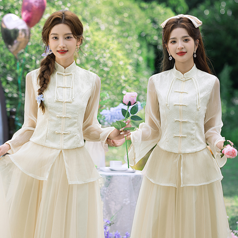 中式伴娘服女2025冬季新款姐妹团礼服小个子高级感仙气旗袍伴娘裙 - 图0