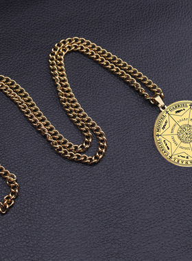 跨境符文印章所罗门卡巴拉护身符七大天使不锈钢激光打标吊坠项链