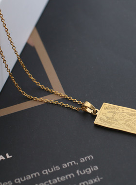 星座钛钢锁骨链女士轻奢小众欧美不规则方牌吊坠项链不锈钢12十二