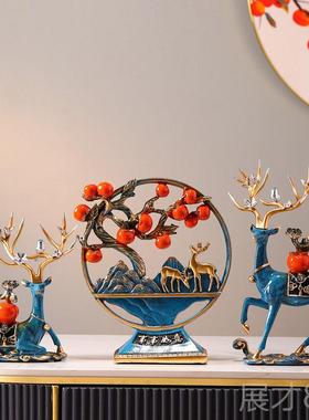 正品新中式事事如鹿摆件客厅玄电关柜酒柜意装饰品新居乔迁之视喜