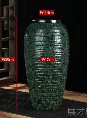 正品景镇德陶瓷三古件套 复绿美式简约现代花瓶插花干花培花盆摆