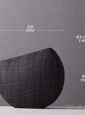正品北欧博极装简磨砂花瓶样板房瓷创意陶格纹摆件客厅古架黑白色