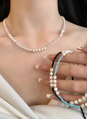 2025新款原创设计贝母蓝色串珠项链女小众高级感锁骨链气质颈链