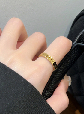 钛钢复古麦穗戒指女轻奢小众不掉色镂空素圈链条冷淡风食指戒指环