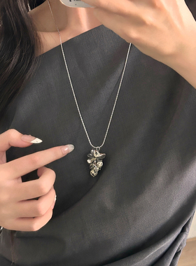 彩色天然石葡萄串花朵长款项链女