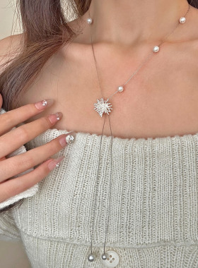 设计师款银色烟花珍珠流苏项链