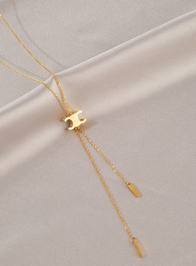 凯旋门长款流苏项链女2024年新款轻奢小众设计高级感可抽拉毛衣链