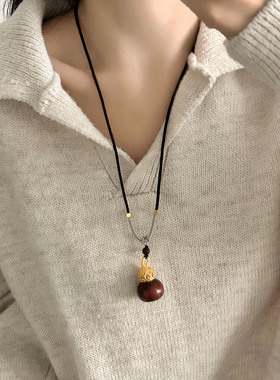 新中式民族风编织绳檀木葫芦项链