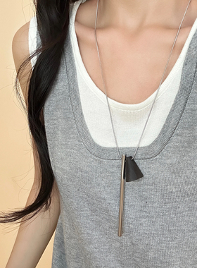 几何木质吊坠长款项链女毛衣链