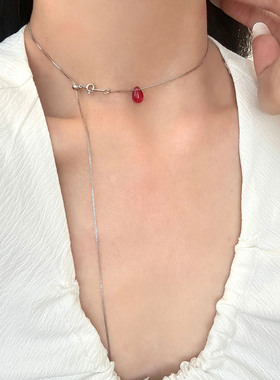 新中式朱砂红色水滴吊坠项链女小众设计高级感锁骨链度假风配饰