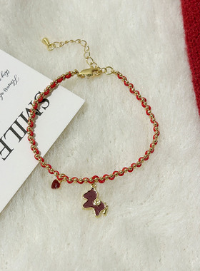 本命年碎冰冰红绳手链女