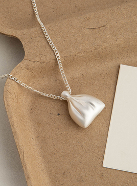 韩系银色拉丝钱袋吊坠长款毛衣链