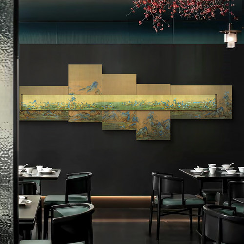 新中式办公室多层装饰画酒店江山秋色图背景挂画别墅山水风景壁画 - 图1