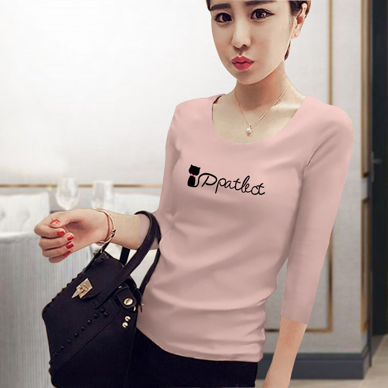 黄色字母印花七分袖女修身纯棉t恤 正丫T恤