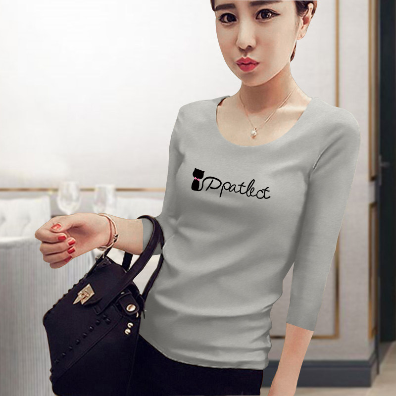 黄色字母印花七分袖女修身纯棉t恤 正丫T恤