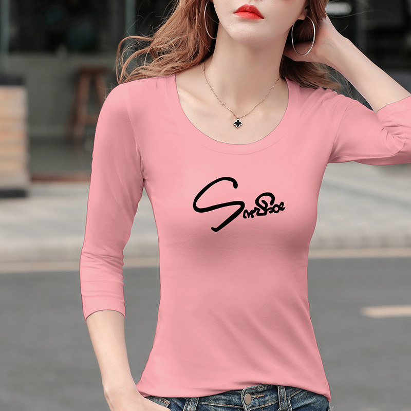 秋季牛油果绿印花七分袖t恤打底衫 正丫T恤