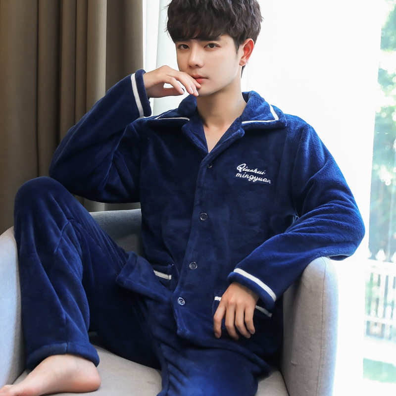 秋冬珊瑚绒男冬加厚加绒长袖睡衣 qusmiyan秋水名媛睡衣/家居服套装