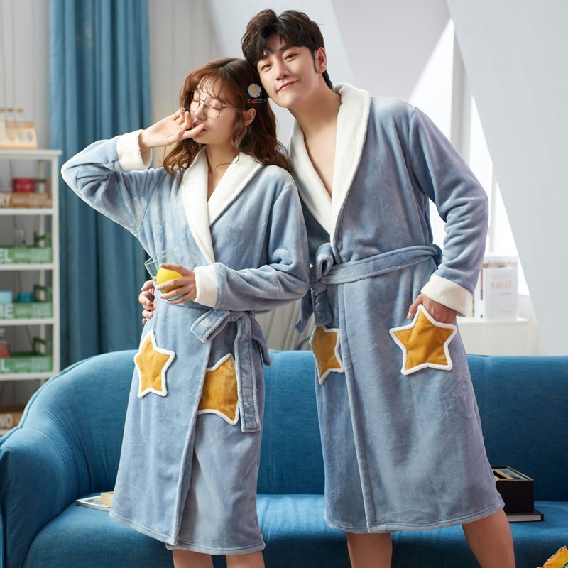 珊瑚绒睡袍情侣秋冬加绒男女晨袍 qusmiyan秋水名媛睡袍/浴袍