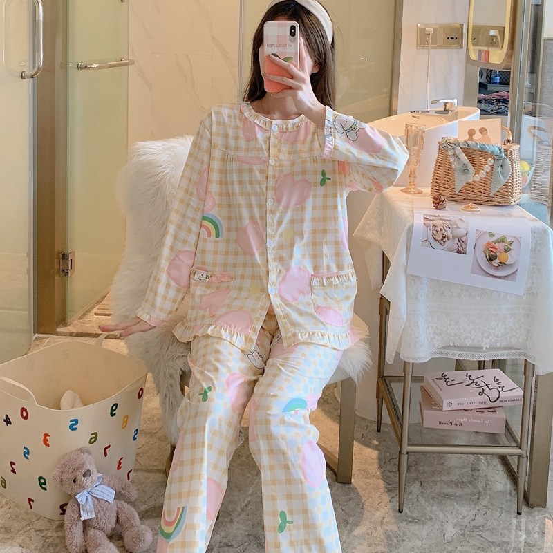 春秋长袖梭织棉布家居服纯棉睡衣 qusmiyan秋水名媛睡衣/家居服套装