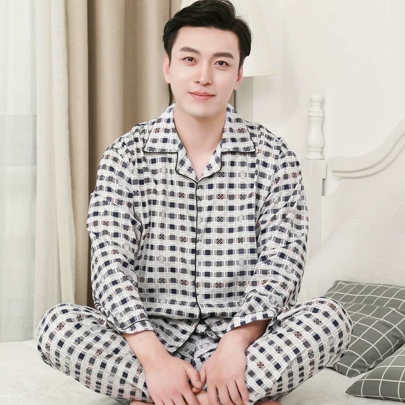 春秋棉布男长袖夏梭织纯棉青年睡衣 qusmiyan秋水名媛睡衣/家居服套装