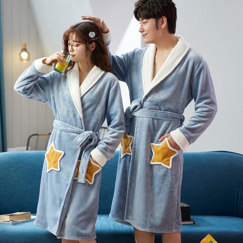 珊瑚绒睡袍情侣秋冬加绒男女晨袍 qusmiyan秋水名媛睡袍/浴袍