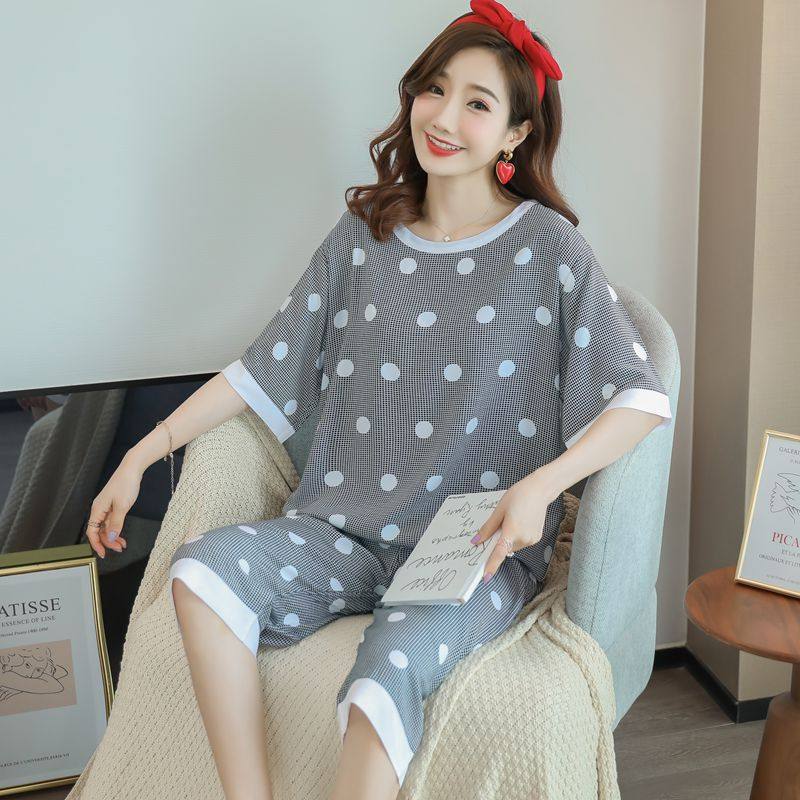 夏短袖中裤人造棉薄款学生卡通睡衣 qusmiyan秋水名媛睡衣/家居服套装