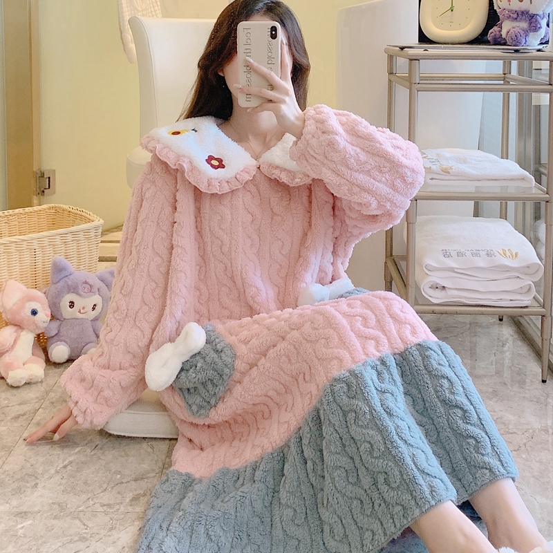 珊瑚绒女春秋冬加绒晨袍长款睡袍 qusmiyan秋水名媛睡袍/浴袍