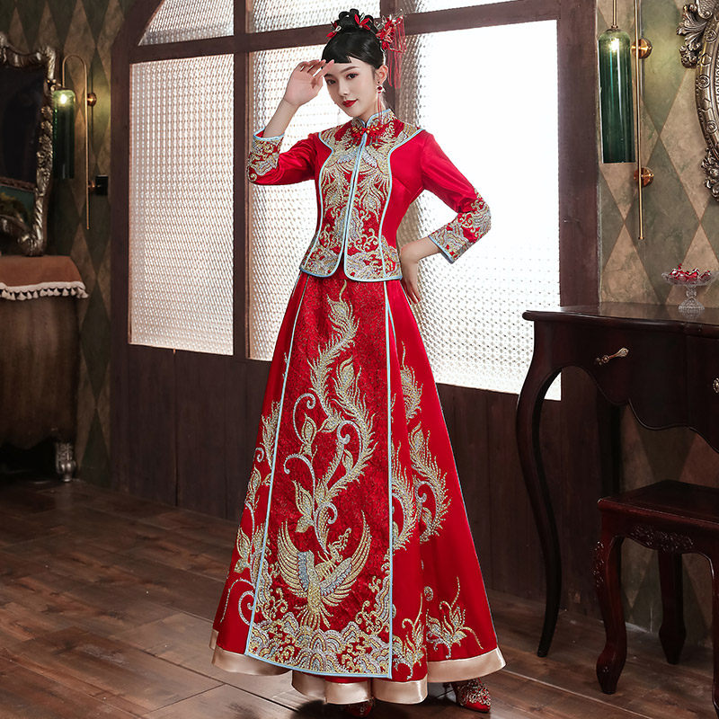 秀禾服2020新款结婚新娘盘金绣婚纱 衣佐吾佑旗袍