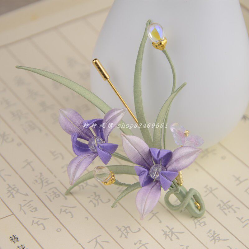 缠花材料包手工兰花发簪胸针摆件礼物有教程免劈丝绒线免剪纸模,淘宝优惠券,粉丝福利购,淘宝优惠卷