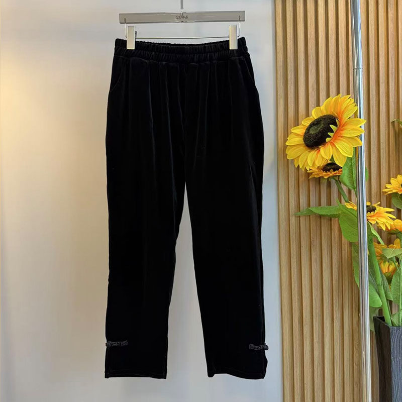 新中式大码女装2025秋季新款国风丝绒拼接蕾丝花边上衣裤子两件套,淘宝优惠券,粉丝福利购,淘宝优惠卷