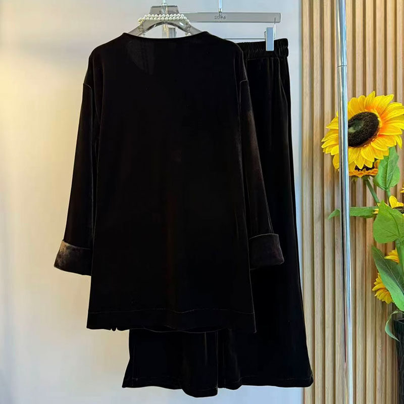 欧货大码女装2025秋季新款时尚休闲丝绒设计感显瘦上衣裤子两件套,淘宝优惠券,粉丝福利购,淘宝优惠卷